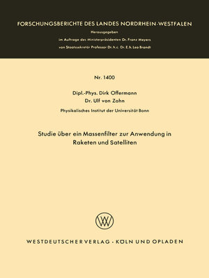 cover image of Studie über ein Massenfilter zur Anwendung in Raketen und Satelliten